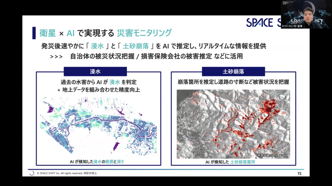 「衛星×AIで実現する災害モニタリング」のスライド